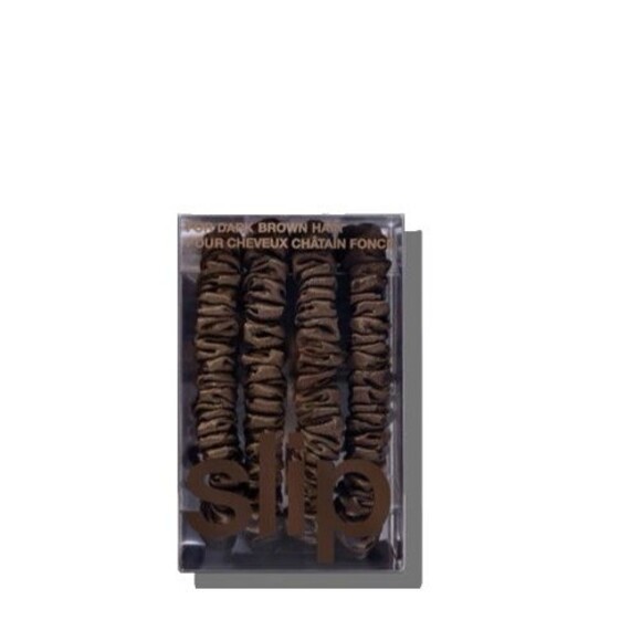 SLIP Package of 4 Silk Skinny Scrunchies Dark Brown 100% Mulberry Silk NEW - Picture 2 of 6